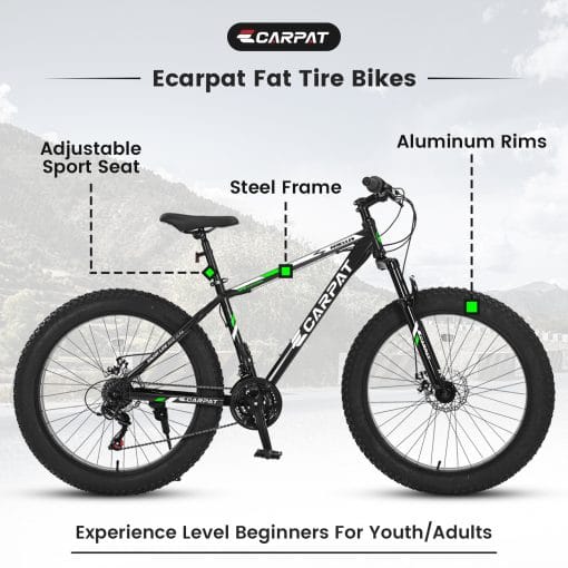 S26109 26 Inch Fat Tire Bike Adult-Youth Full Shimano 21 Speed Mountain Bike, Dual Disc Brake, High-Carbon Steel Frame, Front Suspension, Mountain Trail Bike, Urban Commuter City Bicycle - Image 8