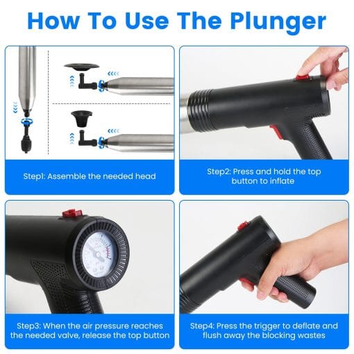 1Pc Electric Toilet Plunger High Pressure Air Plunger Air Drain Blaster Drain Clog Remover With Real Time Pressure Display For Toilets Bathroom Floor Drain Kitchen Sinks Plumbing Clogs - Image 7