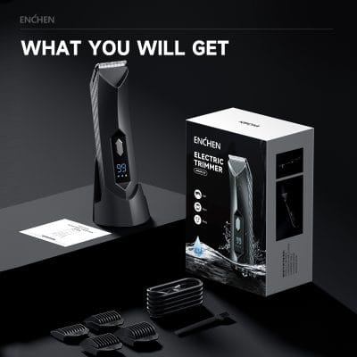 Electric body hair trimmer on charging stand