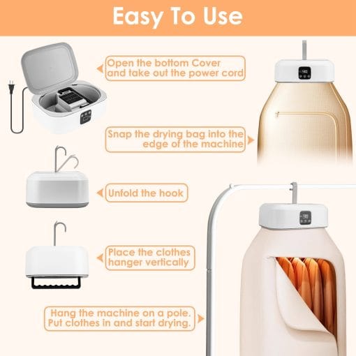 1Pc Portable Clothes Dryer Mini Dryer Foldable Dryer Machine With Timer UV Sterilization 2 Drying Modes Remote Control For Apartment Dorm RV Travel Home - Image 4