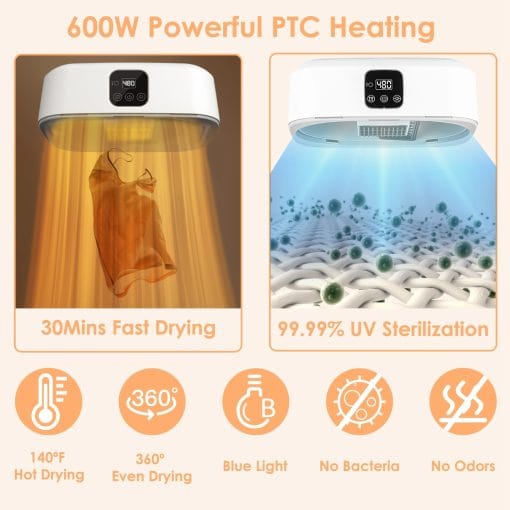 1Pc Portable Clothes Dryer Mini Dryer Foldable Dryer Machine With Timer UV Sterilization 2 Drying Modes Remote Control For Apartment Dorm RV Travel Home - Image 6