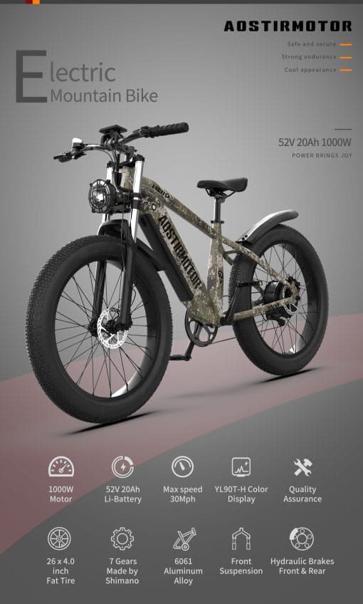 52V All-Terrain E-Bike  26x4.0 Fat Tire Electric Bike 20 AH Extended-Range Battery & Hydraulic Disc Brakes - Image 5