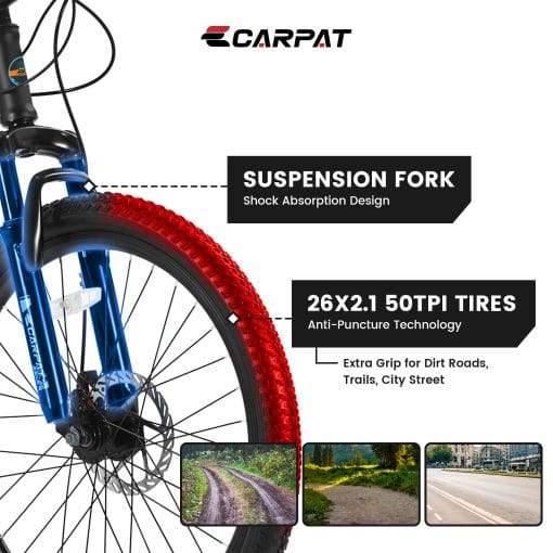 S26102 26 Inch Mountain Bike, Shimano 21 Speeds With Mechanical Disc Brakes, High-Carbon Steel Frame, Suspension Bikes Mountain Bicycle For Teenagers - Image 6