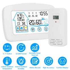 1Pc Wireless Weather Station With Clock 196FT Range Indoor Outdoor Thermometer Sensor Temperature And Humidity Monitor Humidity Forecast Battery Powered Backlight Display