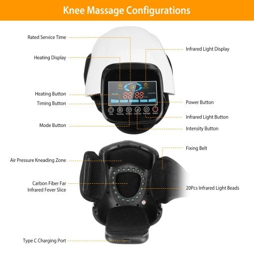 1Pc Electric Rechargeable Knee Massager Infrared Heat Pain Relief Therapy Knee Brace Wrap With Air Pressure Kneading Timer Temperature Adjustment - Image 2