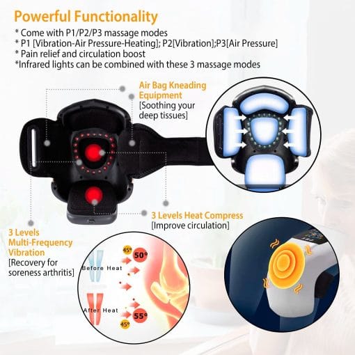1Pc Electric Rechargeable Knee Massager Infrared Heat Pain Relief Therapy Knee Brace Wrap With Air Pressure Kneading Timer Temperature Adjustment - Image 8
