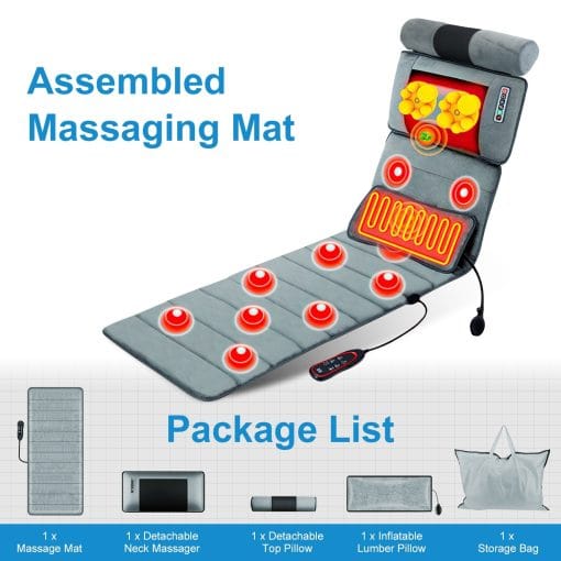 1Pc Full Body Electric Massage Mat With Heat Vibration Neck Massager Lumbar Pillow 10 Vibration Motors 3 Timers Fedex Shipping - Image 4