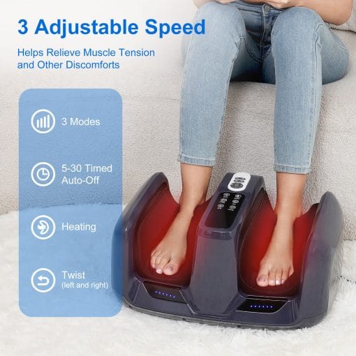 Professional Foot Massager With Heat & Kneading - 4 Auto Modes, Adjustable Speed, Calf & Sole Relaxation, Shiatsu Reflexology For Home,Office Use - Image 7