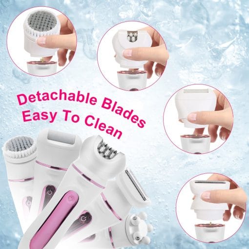 1Pc 5 In 1 Electric Body Epilator Rechargeable Women's Grooming Kit Epilator Shaver Facial Brush Callus Remover 5 Point Massager With LED Light LED Display Charging Base - Image 4