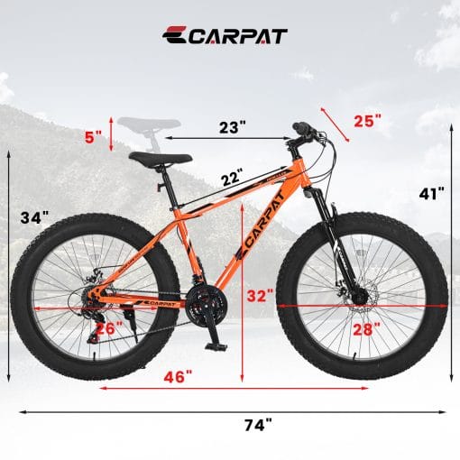 S26109 26 Inch Fat Tire Bike Adult-Youth Full Shimano 21 Speed Mountain Bike, Dual Disc Brake, High-Carbon Steel Frame, Front Suspension, Mountain Trail Bike, Urban Commuter City Bicycle - Image 10
