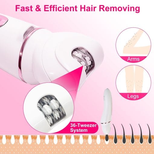 1Pc 5 In 1 Electric Body Epilator Rechargeable Women's Grooming Kit Epilator Shaver Facial Brush Callus Remover 5 Point Massager With LED Light LED Display Charging Base - Image 2