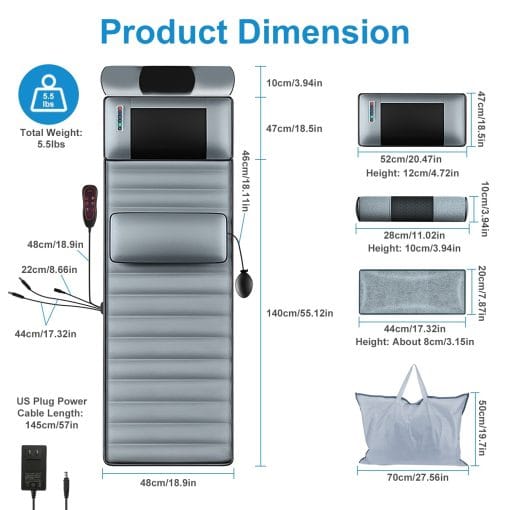 1Pc Full Body Electric Massage Mat With Heat Vibration Neck Massager Lumbar Pillow 10 Vibration Motors 3 Timers Fedex Shipping - Image 3