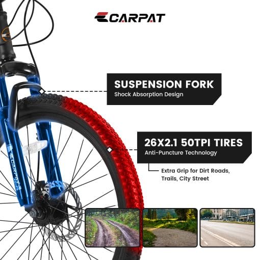 S26102 26 Inch Mountain Bike, Shimano 21 Speeds With Mechanical Disc Brakes, High-Carbon Steel Frame, Suspension Bikes Mountain Bicycle For Teenagers - Image 8