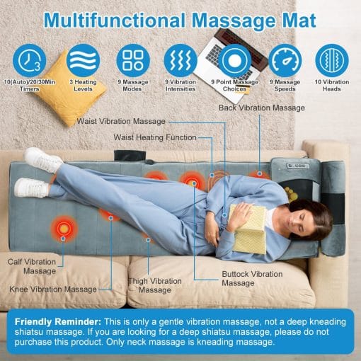 1Pc Full Body Electric Massage Mat With Heat Vibration Neck Massager Lumbar Pillow 10 Vibration Motors 3 Timers Fedex Shipping - Image 6