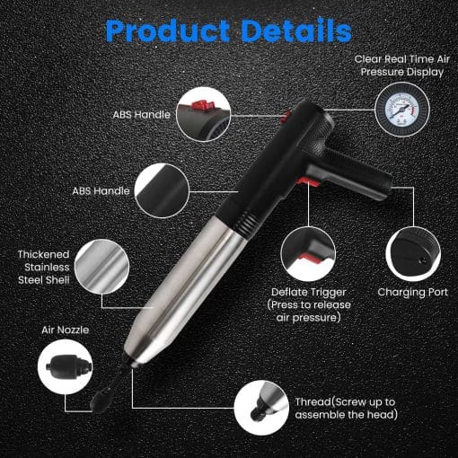 1Pc Electric Toilet Plunger High Pressure Air Plunger Air Drain Blaster Drain Clog Remover With Real Time Pressure Display For Toilets Bathroom Floor Drain Kitchen Sinks Plumbing Clogs - Image 3