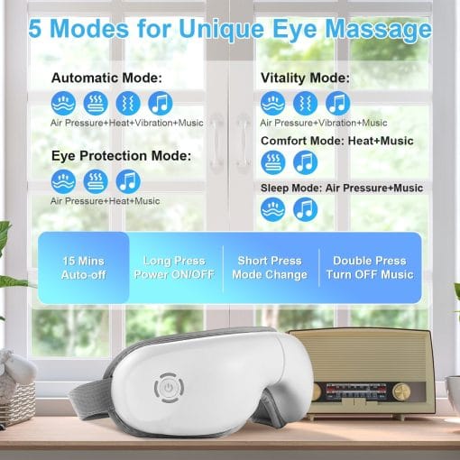 1Pc Eye Massager With Heat Music Air Pressure Vibration Massage Rechargeable For Men Women Elders Wireless Eye Mask - Image 10