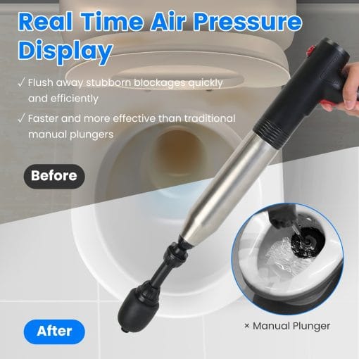 1Pc Electric Toilet Plunger High Pressure Air Plunger Air Drain Blaster Drain Clog Remover With Real Time Pressure Display For Toilets Bathroom Floor Drain Kitchen Sinks Plumbing Clogs - Image 6