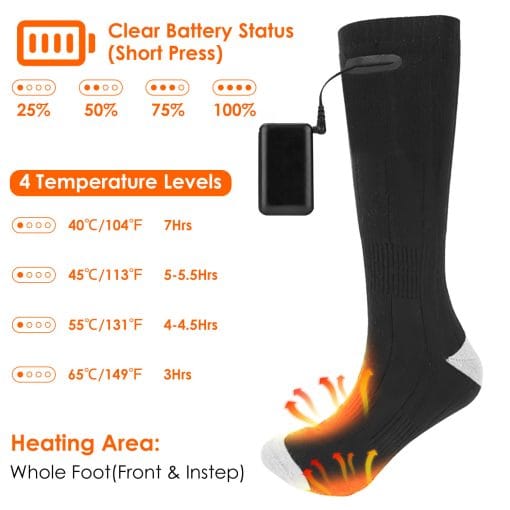 1Pair  Electric Heated Socks For Men Women Battery Powered Heated Socks Rechargeable Feet Warmer With 4 Temperature Levels Indoor Outdoor Machine Washable - Image 3