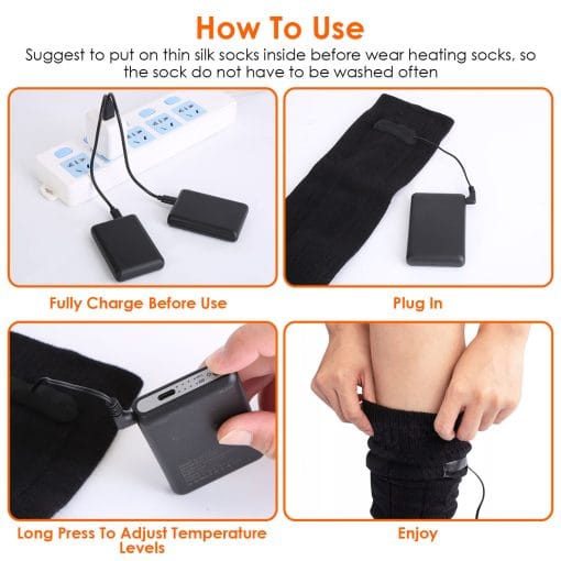 1Pair  Electric Heated Socks For Men Women Battery Powered Heated Socks Rechargeable Feet Warmer With 4 Temperature Levels Indoor Outdoor Machine Washable - Image 5