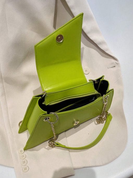 Neon Green Chain Novelty Bag Niche Stone Pattern Flap Underarm Bag PU Leather Textured Bag Purse Fashion Versatile Bag Novelty Gifts , Perfect Best Funny Novelty & Gag Gifts - Image 4