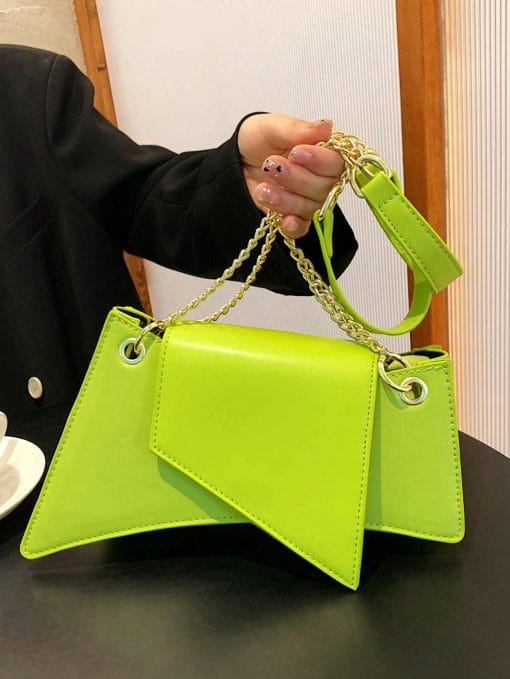Neon Green Chain Novelty Bag Niche Stone Pattern Flap Underarm Bag PU Leather Textured Bag Purse Fashion Versatile Bag Novelty Gifts , Perfect Best Funny Novelty & Gag Gifts - Image 5