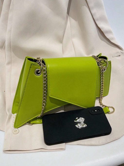 Neon Green Chain Novelty Bag Niche Stone Pattern Flap Underarm Bag PU Leather Textured Bag Purse Fashion Versatile Bag Novelty Gifts , Perfect Best Funny Novelty & Gag Gifts - Image 9