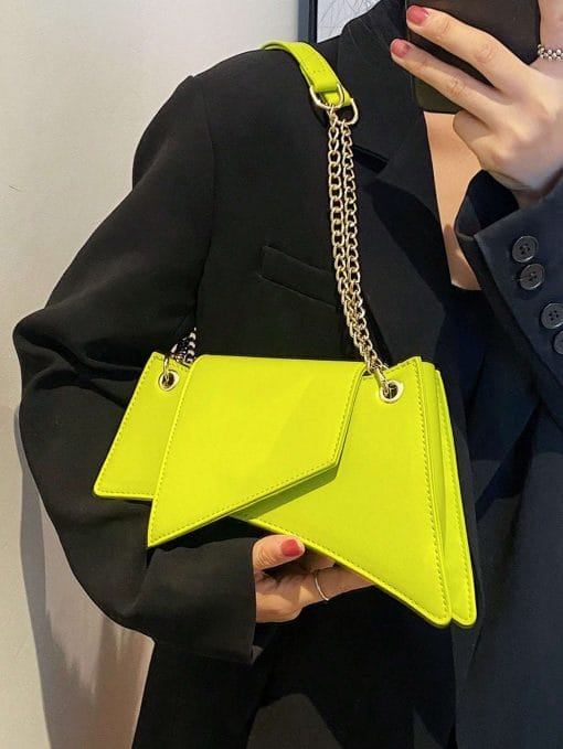 Neon Green Chain Novelty Bag Niche Stone Pattern Flap Underarm Bag PU Leather Textured Bag Purse Fashion Versatile Bag Novelty Gifts , Perfect Best Funny Novelty & Gag Gifts - Image 2