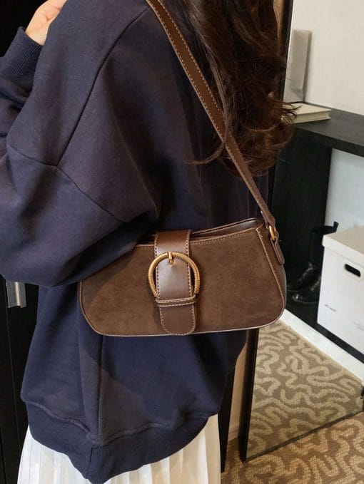 Women Retro Solid Color Dual Strap Suede Shoulder Crossbody Saddle Bag, Autumn And Winter Hot Women Bag, Suede Purse, Newest Fashionable Suede Bag For Women - Image 7
