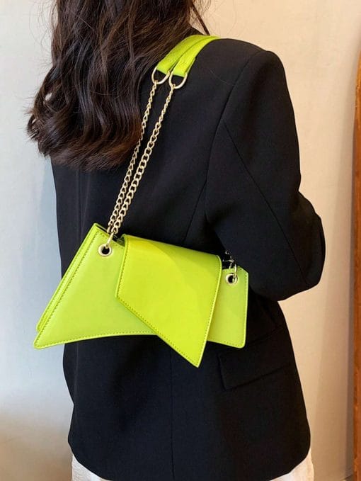 Neon Green Chain Novelty Bag Niche Stone Pattern Flap Underarm Bag PU Leather Textured Bag Purse Fashion Versatile Bag Novelty Gifts , Perfect Best Funny Novelty & Gag Gifts - Image 6