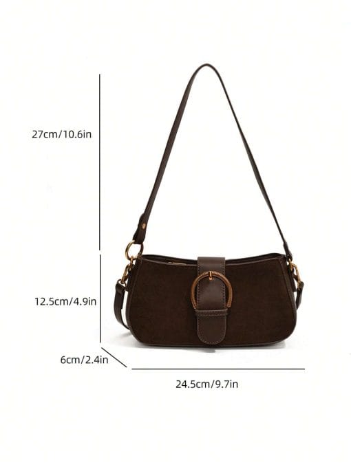 Women Retro Solid Color Dual Strap Suede Shoulder Crossbody Saddle Bag, Autumn And Winter Hot Women Bag, Suede Purse, Newest Fashionable Suede Bag For Women - Image 5
