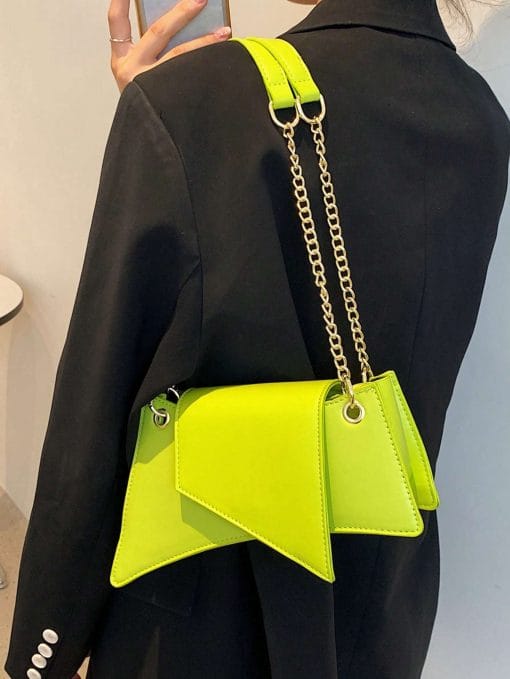 Neon Green Chain Novelty Bag Niche Stone Pattern Flap Underarm Bag PU Leather Textured Bag Purse Fashion Versatile Bag Novelty Gifts , Perfect Best Funny Novelty & Gag Gifts - Image 3