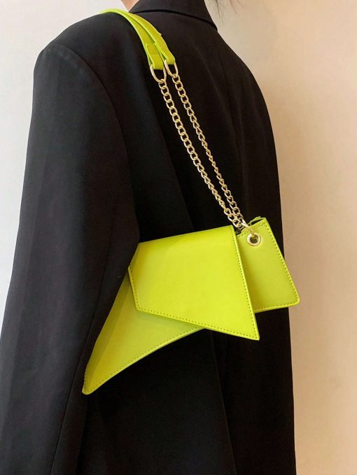 Neon Green Chain Novelty Bag Niche Stone Pattern Flap Underarm Bag PU Leather Textured Bag Purse Fashion Versatile Bag Novelty Gifts , Perfect Best Funny Novelty & Gag Gifts - Image 8