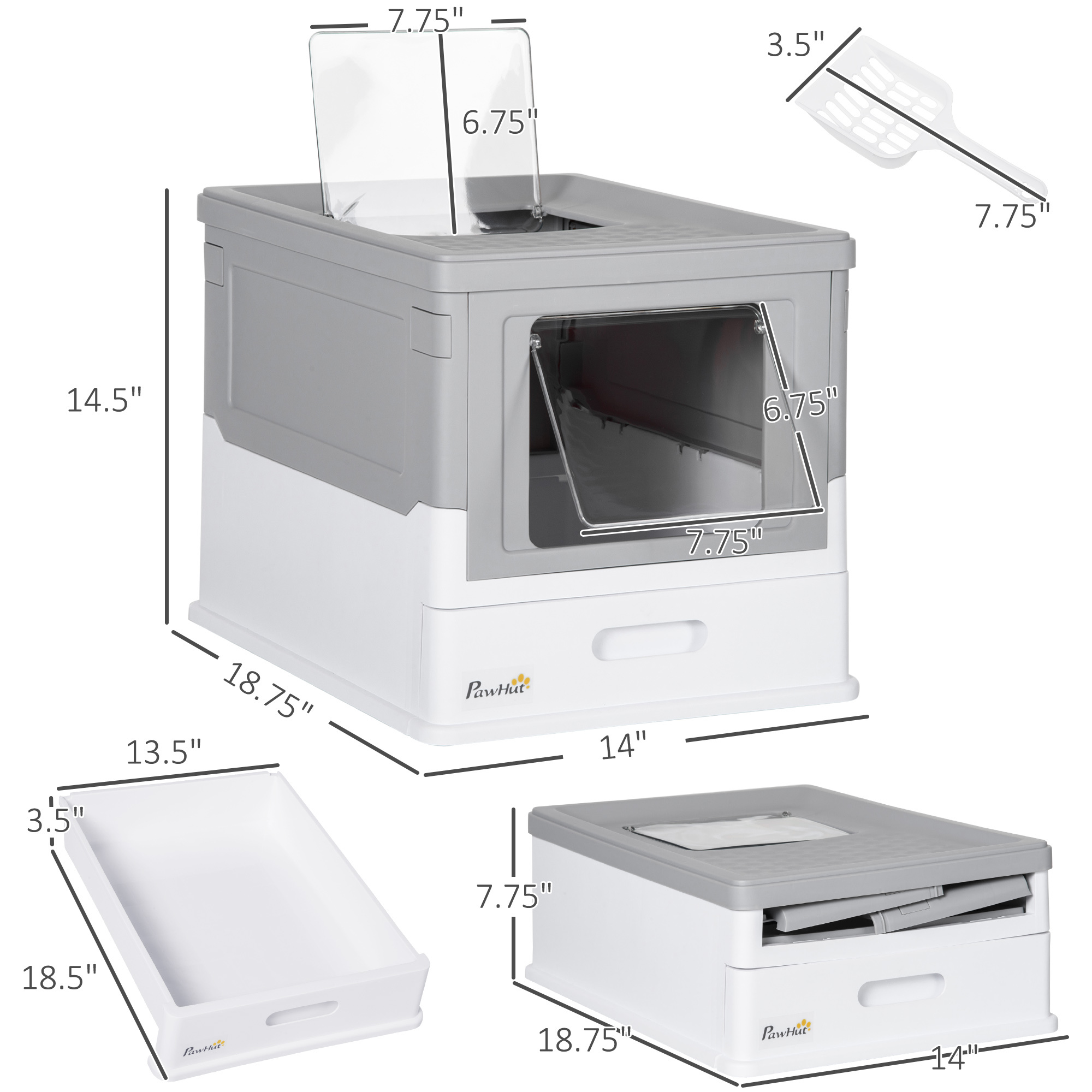 Fully Enclosed Cat Litter Box with Front Entry and Top Exit, Plastic, Gray & White - Image 6