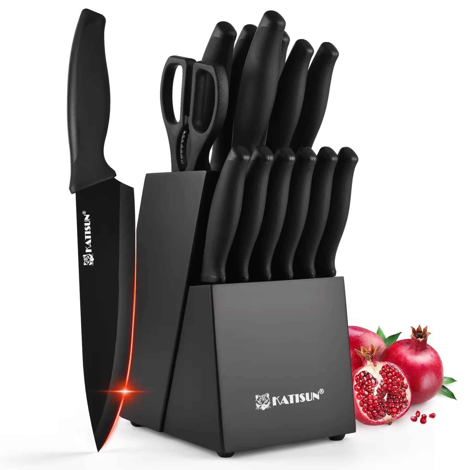 Knife set with block on white background