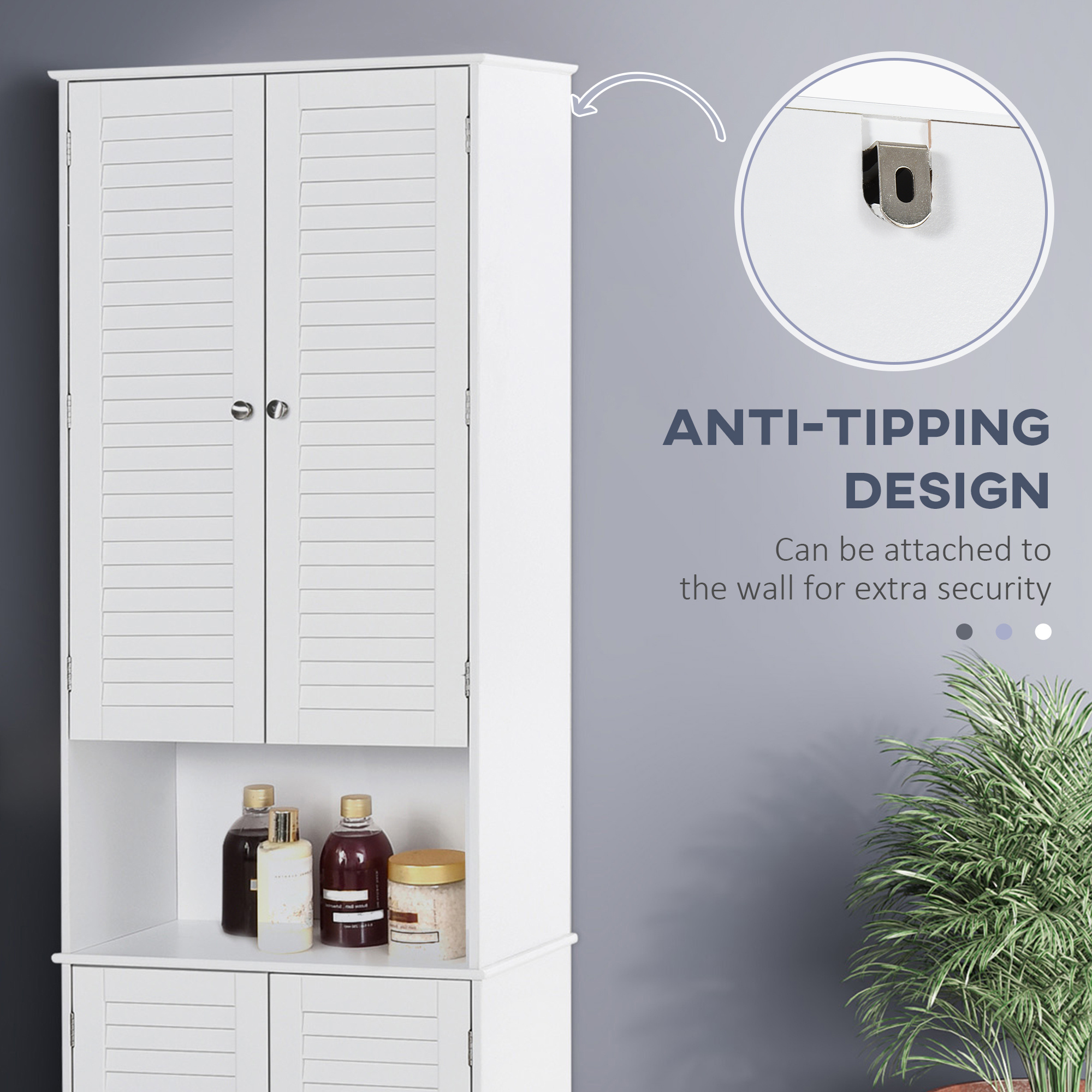 Tall Narrow Bathroom Storage Cabinet with Doors and Shelf Adjustability, Freestanding Linen Cabinet with 2 Cabinets and Countertop, White - Image 7