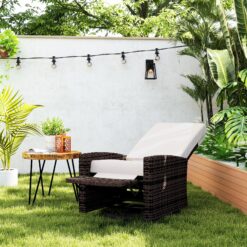 Outdoor Wicker Swivel Recliner Chair, Lifting Footrest, 360° Rotating Basic, Water-resistant Cushions, Khaki