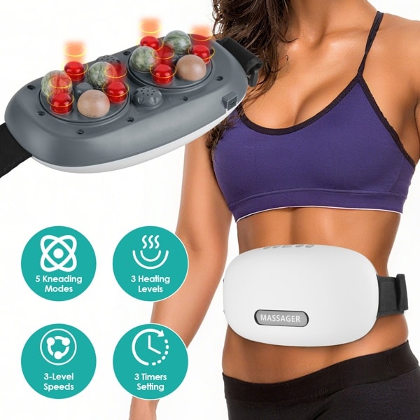 Stone Abdominal Massager - Dual Rotating Heads With 6 Red Lights, 5 Modes 3 Speeds 3 Heat Settings, 2500mAh Rechargeable, Adjustable Belt For Menstrual/Bloating Relief - Image 3