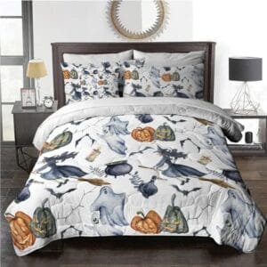 halloween comforter set with ghost and pumpkin print