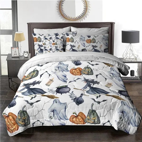 halloween comforter set with ghost and pumpkin print