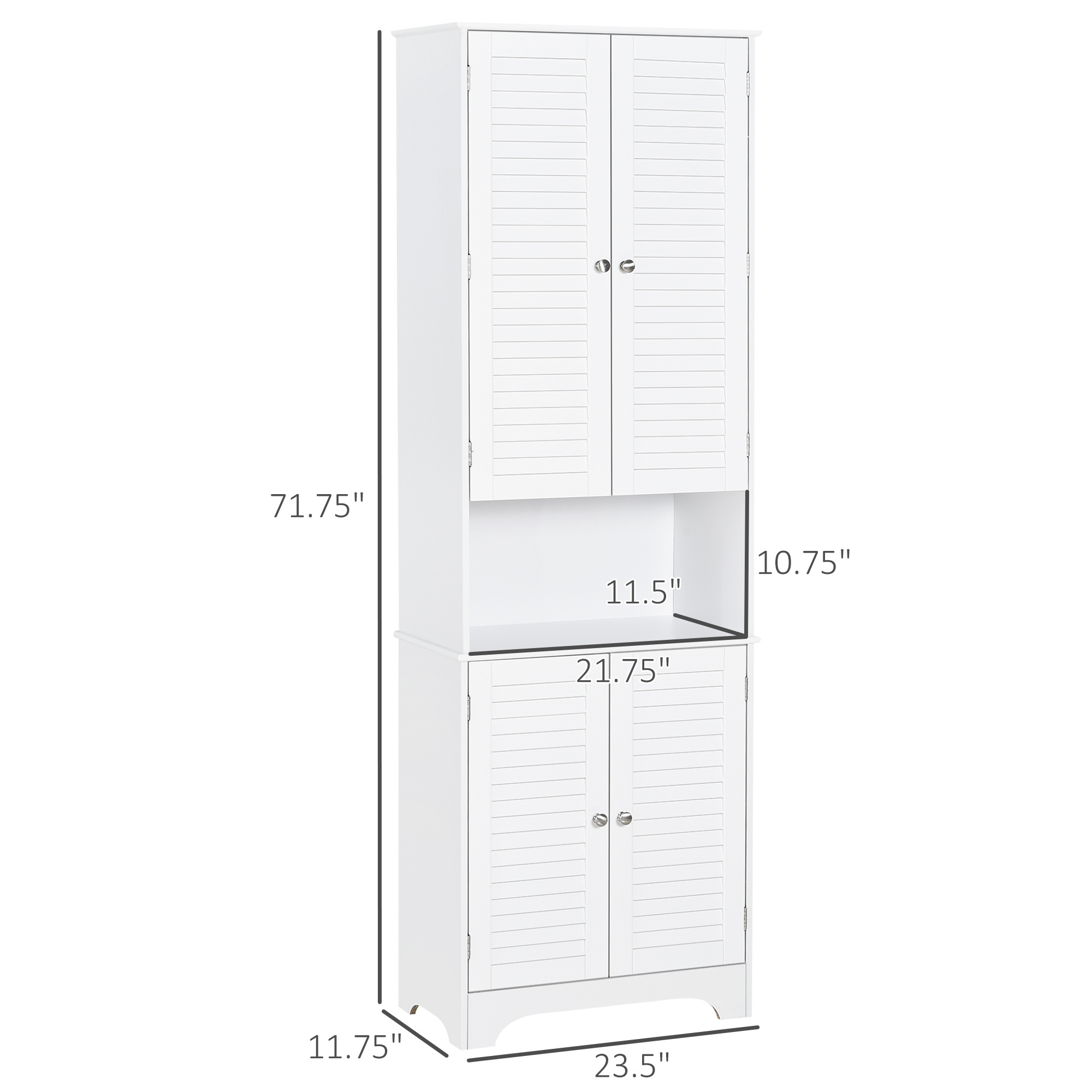 Tall Narrow Bathroom Storage Cabinet with Doors and Shelf Adjustability, Freestanding Linen Cabinet with 2 Cabinets and Countertop, White - Image 5