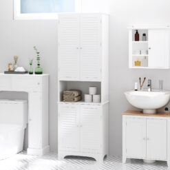 Alternative view of Tall Narrow Bathroom Storage Cabinet with Doors and Shelf Adjustability, Freestanding Linen Cabinet with 2 Cabinets and Countertop, White