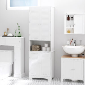 Alternative view of Tall Narrow Bathroom Storage Cabinet with Doors and Shelf Adjustability, Freestanding Linen Cabinet with 2 Cabinets and Countertop, White