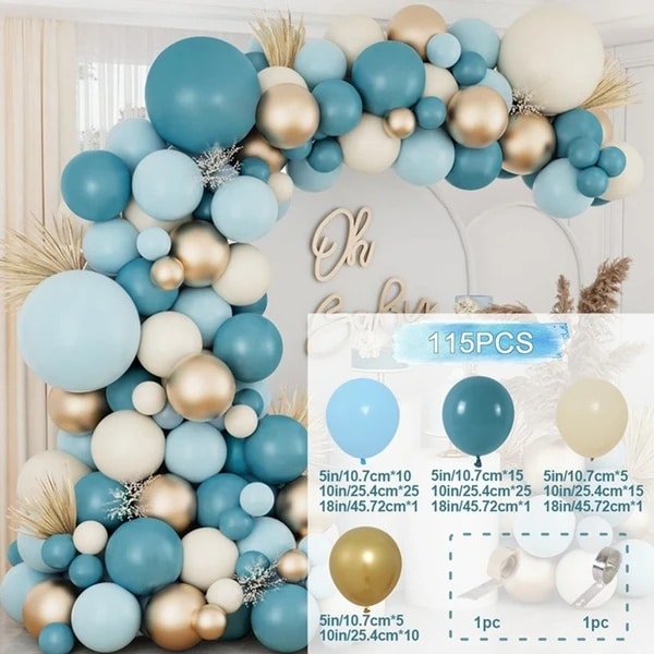 Balloon Arch Kit – Dusty Blue, Gold & White Party Balloon Decoration Set (138 PCS) - Image 5