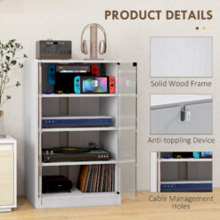 Alternative view of 4-Tier Media Cabinet, Media Stand with Adjustable Shelves, Tempered Glass Doors, and Cable Management, Distressed White