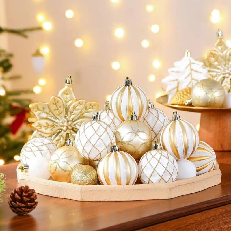 106pcs christmas ornaments set in white and silver colors