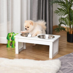 Alternative view of 6" Height Small Puppy Dog Feeding Station for Messy Pets, Stainless Steel Elevated Dog Bowls with Modern Wooden Frame, Dog Food Stand Pet Feeding Station, White