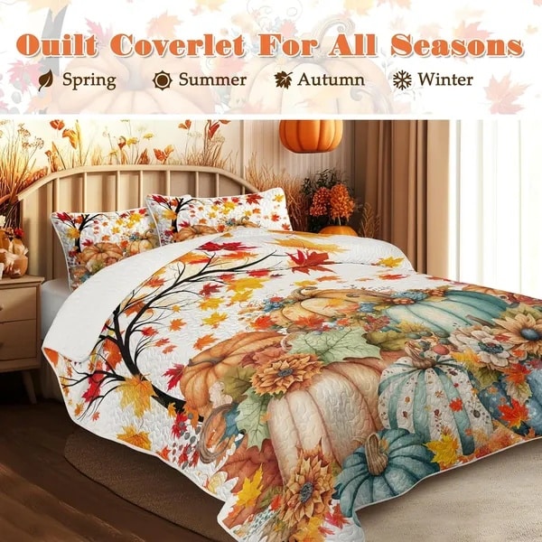 Fall Bedding set – Beautiful Cozy Pumpkin Quilt for All-Season Comfort - Image 3