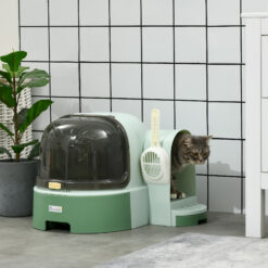 Cat Litter Box Easy to Clean Open with Scoop, Green