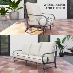 Alternative view of 5 Piece Backyard Patio Furniture Set, Outdoor Furniture Set with 2 Rocking Chairs, 3-Seat Sofa, and 2 Ottomans, Beige