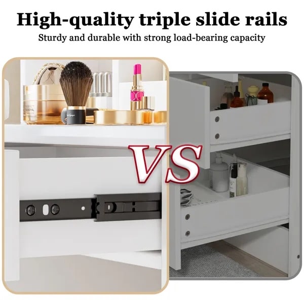 Makeup Vanity Desk With Mirror And Lights, White Vanity Table With Power Outlet And 3 Lighting Modes, Dressing Table Set With Cabinet Drawers Shelves And Storage Stool For Bedroom - Image 5